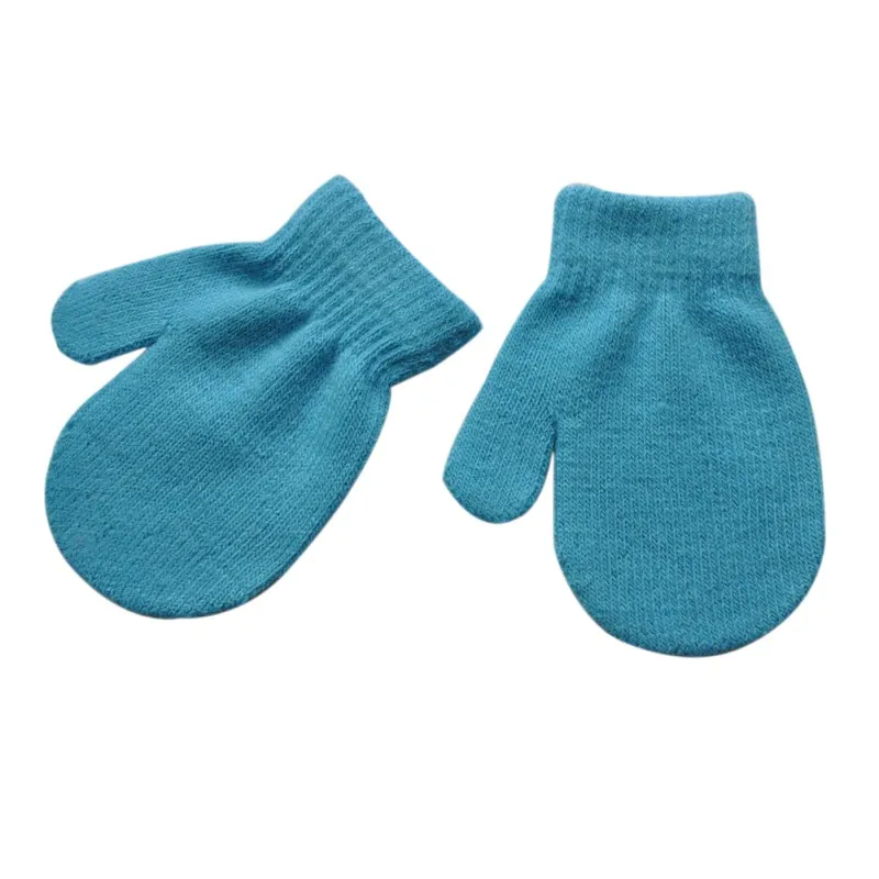 Детские вязаные теплые мягкие перчатки унисекс для мальчиков и девочек, милые варежки ярких цветов на осень-зиму HT - Цвет: lake blue