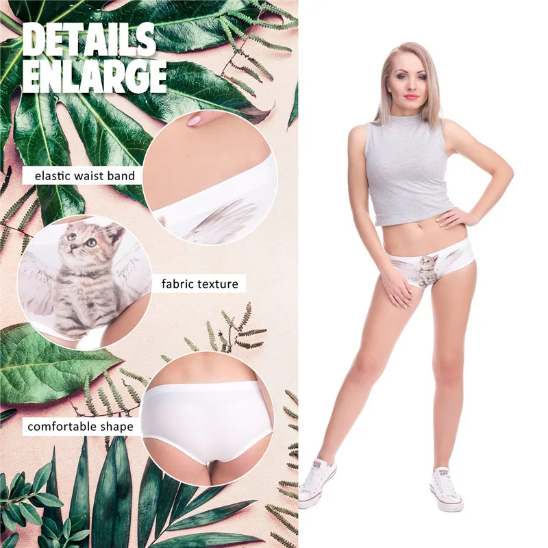 Kawaii 3D Panties Women Underwear ANGEL CAT Cartoon Print Push Up Briefs Lingerie Thong for Female
