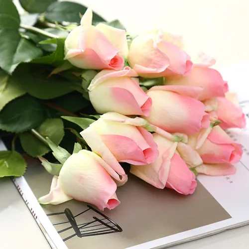 Розы Искусственные цветы настоящие на ощупь розовые цветы украшения для дома для свадебной вечеринки или дня рождения - Цвет: A peach pink