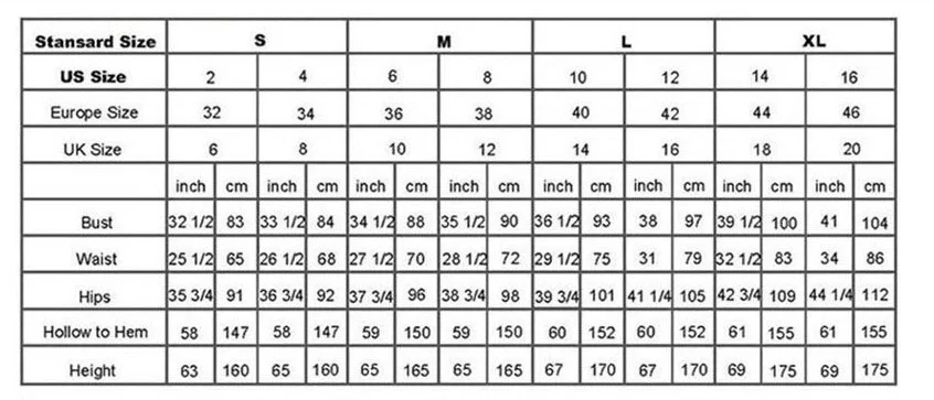 size chart 2-16