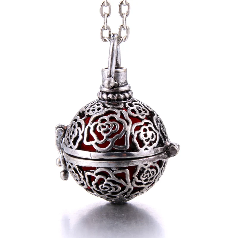

Vintage Silver flower round Aroma Diffuser Necklace Open Antique Lockets Pendant oil Aromatherapy Pendant Necklace Pearl Cages