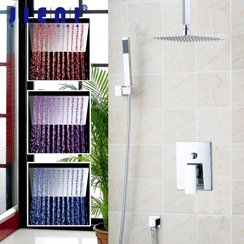 LED Ceiling Mounted Bathroom Rain Chrome Shower Set With 8" Super Thin head Faucets | Обустройство дома