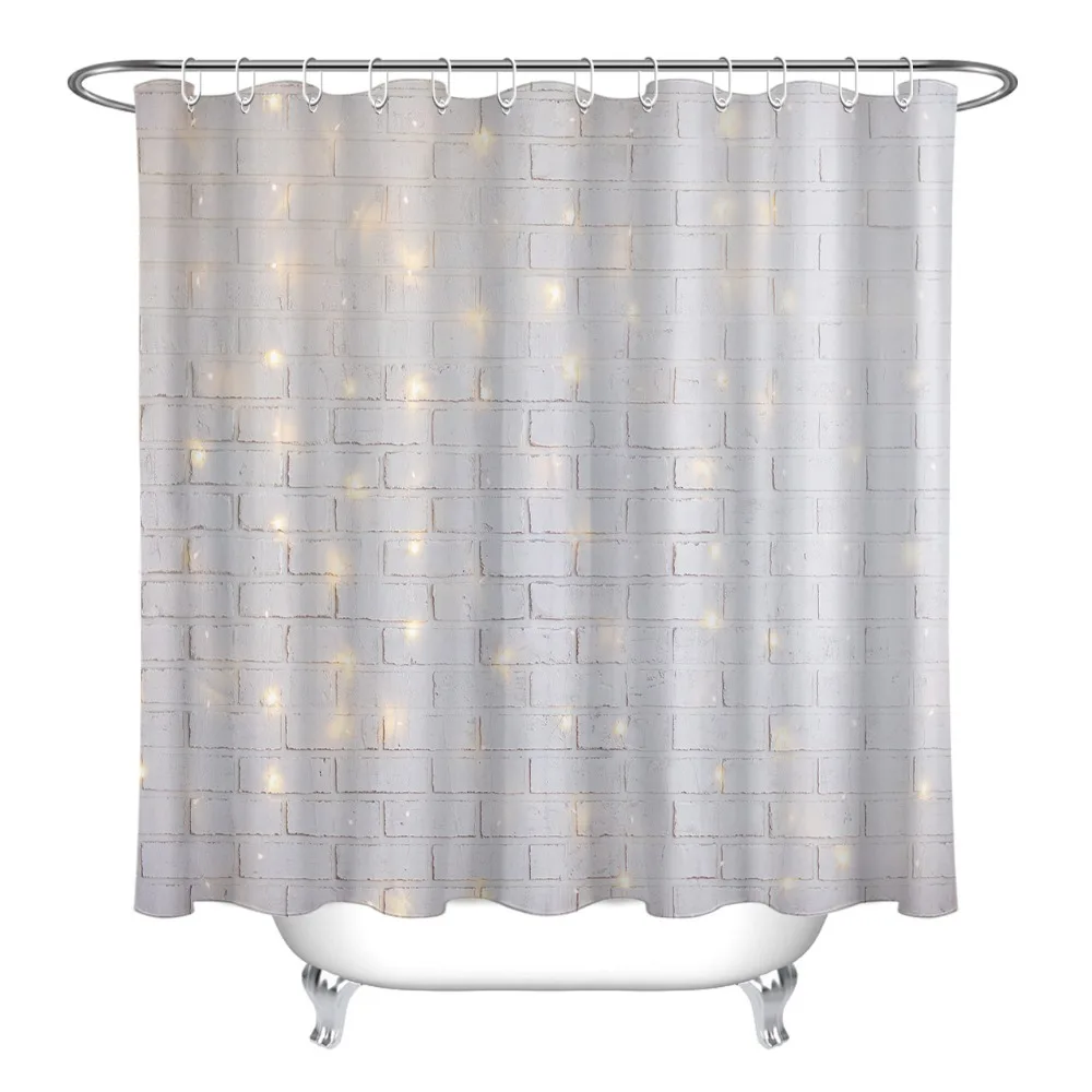 LB White Brick Wall Christmas with Shiny Lights Shower Curtain