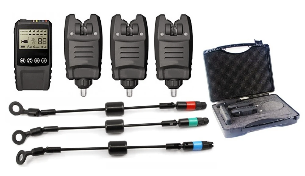 

3+1Wireless Waterproof Night Light Roller Drop Back Bite Alarm Set with 3 PCS Black Swinger Bite Indicator For Carp Fishing