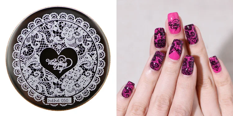 

New Stamping Plate hehe50 Lace Rose Heart Elegant Nail Art Stamp Template Image Transfer Stamp Plate Love Valentine