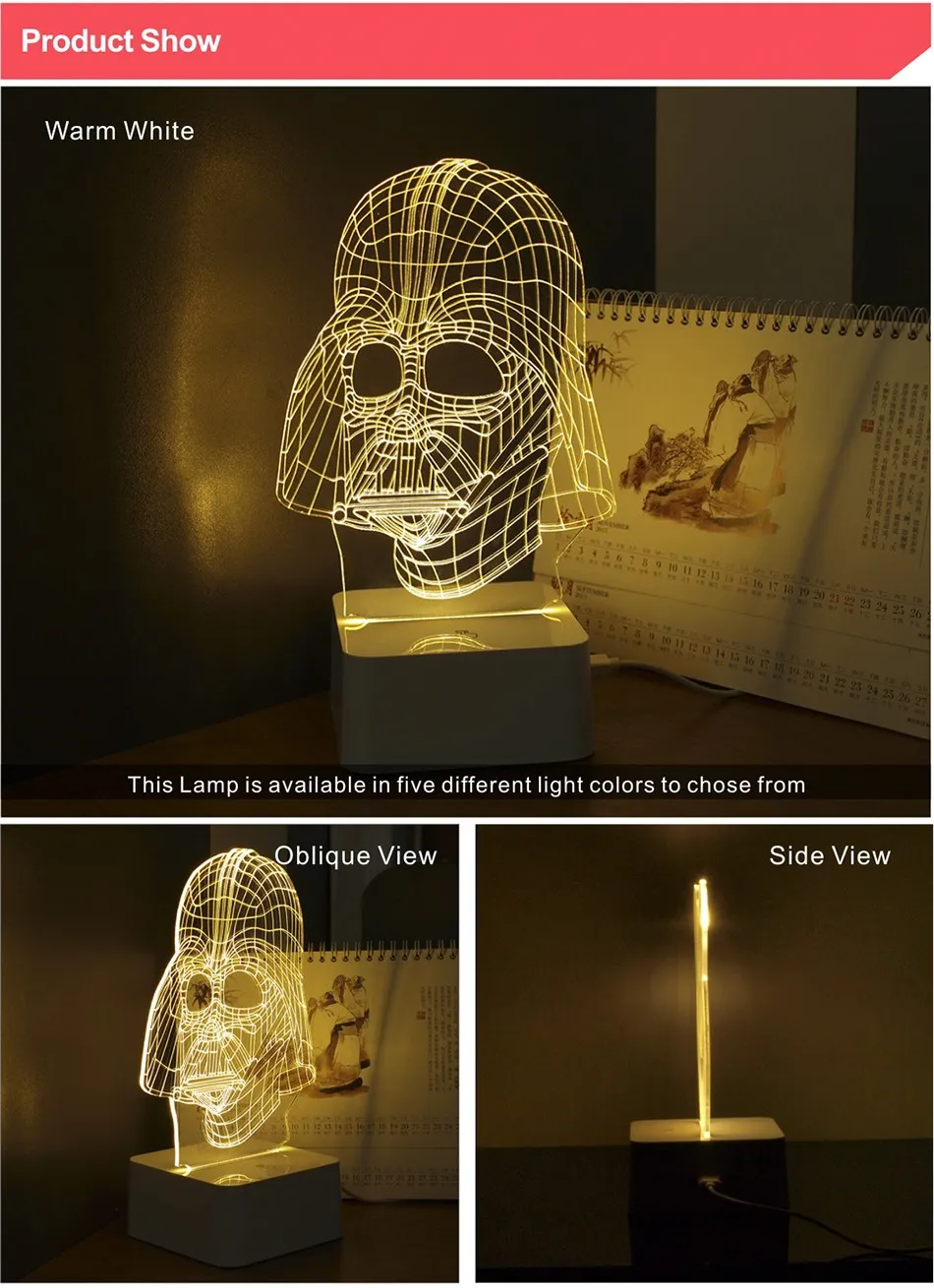 Novelty USB Christmas Night Lights with Darth Vader Shaped 3D Led Desk Lamp Dimmable Abajur as Creative Gifts (2)