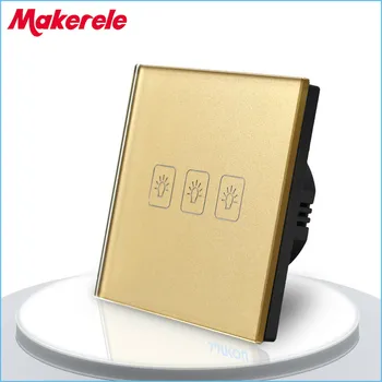 

Touch Switch 3 Gang 2 Way EU Standard Gold Touch Screen wall switch wall socket for lamp