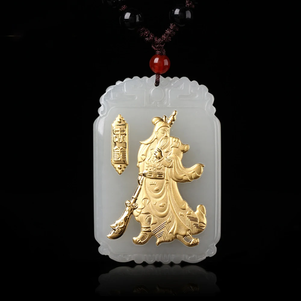 Drop Shipping Gold Jade GuanYu GuanGong Jade Necklace Pendant Carving Jade Pendant For Men Lucky Pendants