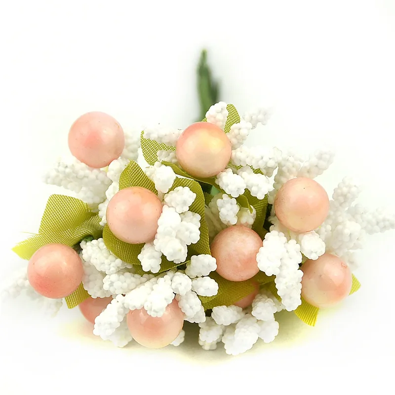10 шт. жемчужный ягодный искусственный цветок для свадьбы, украшения дома, сделай сам, венок, скрапбукинг, ремесло, дешевые искусственные цветы из пены - Цвет: pink wite white
