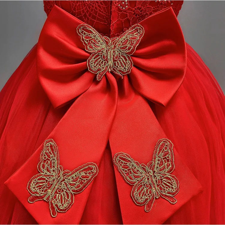 Keaiyouhuo/свадебное платье с цветочным узором для девочек детские кружевные Красные праздничные платья принцессы с цветочным рисунком для девочек, летняя одежда для детей 10, 12 лет