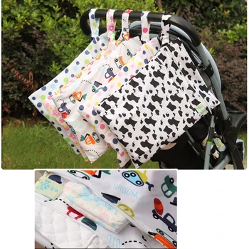 

Diaper Pouch 2 Zipper Small Cartoon Stroller Bag Waterproof Wet Bag For Baby Nappy Cloth Storage Travel Diaper Organizer 40x30cm