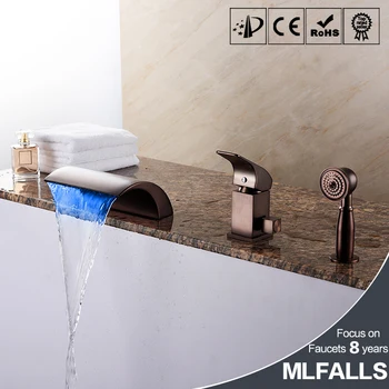 

Antique Roman Tub Waterfall Widespread Handshower with Ceramic Valve one Handles three Holes for Oil-rubbed Bronze