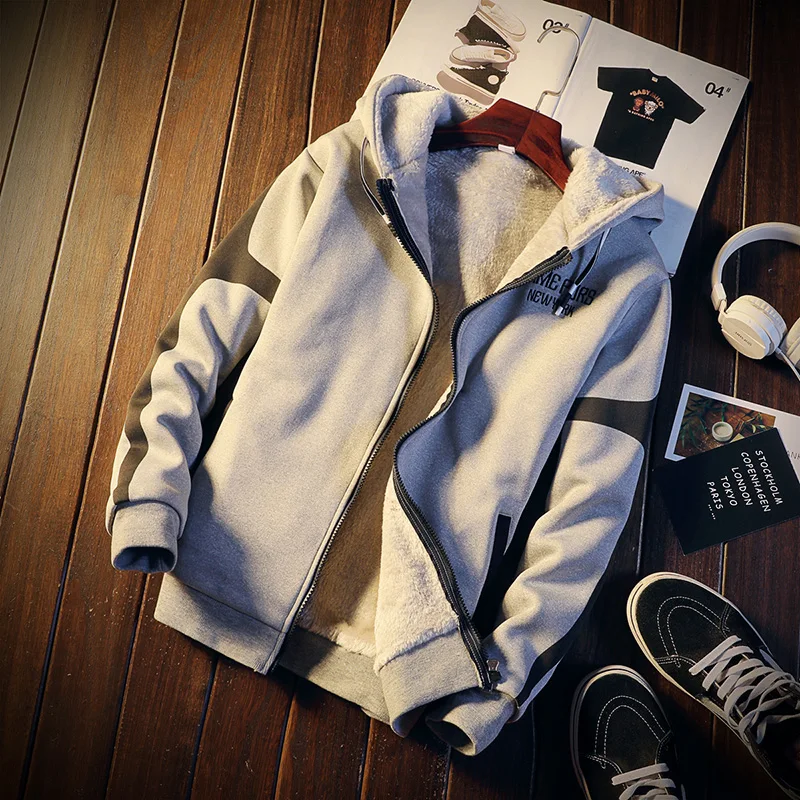 New Casual Mens Tracksuit Winter Fleece Two Piece Sets Thick Warm Hooded Jacket+ Pants Slim Sporting Suit Male Training Sets