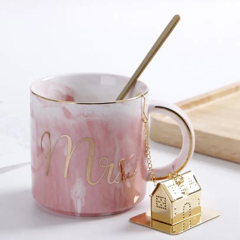 Мраморные керамические кружки, креативный подарок на свадьбу, день рождения влюбленных, утренняя кружка, молоко, кофе, чай, завтрак, фарфоровая чашка с ложкой - Цвет: 01