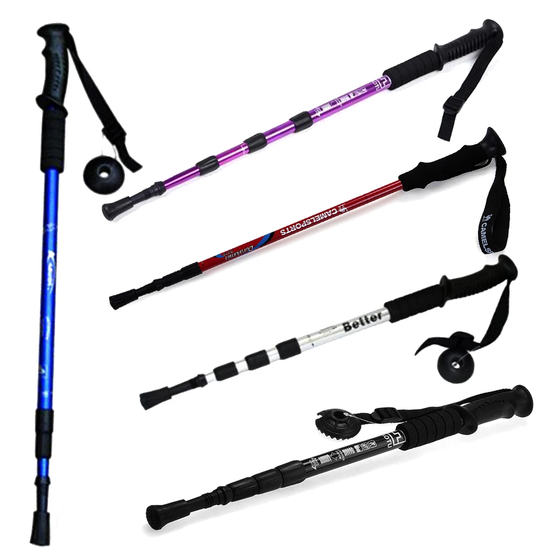 Venta caliente de alta calidad Durable Anti-shock caminar 4 secciones mango recto senderismo escalada Venta caliente de alta calidad Durable Anti-shock caminar 4 secciones mango recto senderismo escalada