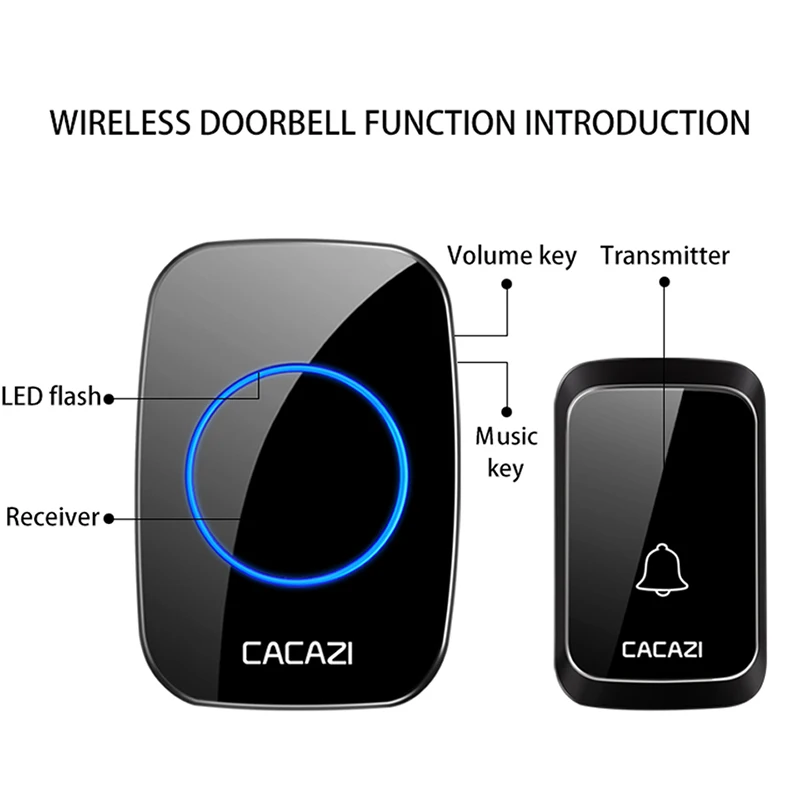 Cacazi беспроводной водостойкий дверной звонок светодиоды на батарейках Кнопка 58 Chime Домашний Беспроводной звонок 300 м Пульт дистанционного