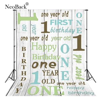 

NeoBack newborn baby Happy 1st Birthday Timber Wall One Year Old Newborn Custom Photo Studio Backdrops Background Vinyl B3163