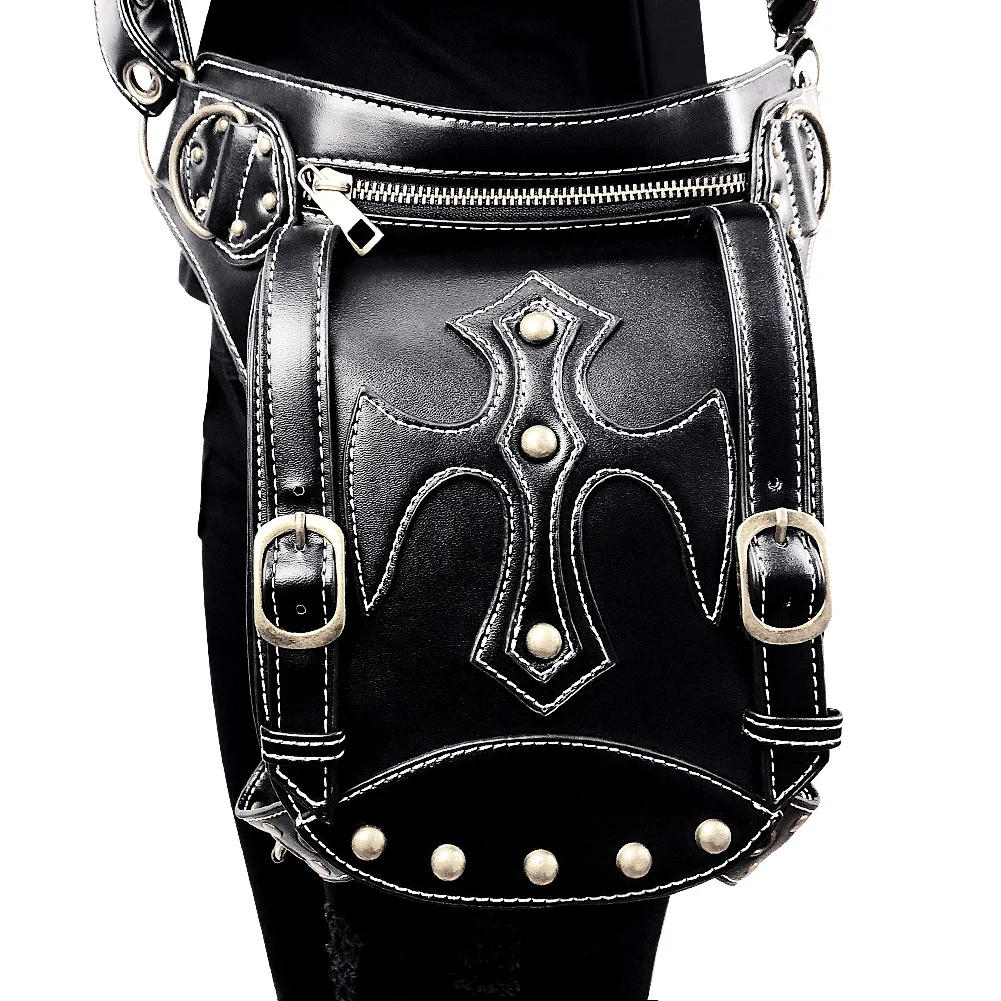 

INONE Women Men Unisex Vintage Steampunk Leg Steam Punk Retro Rock Gothic Retro Goth Shoulder Waist Bags Packs Motorcycle Bag