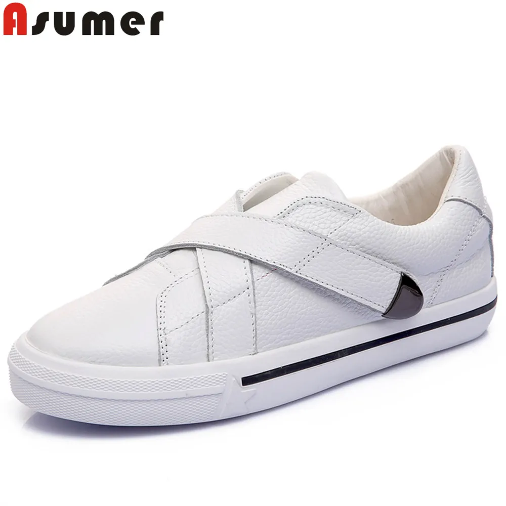 

ASUMER black white fashion spring autumn new arrival flat shoes woman round toe genuine leather shoes women flats