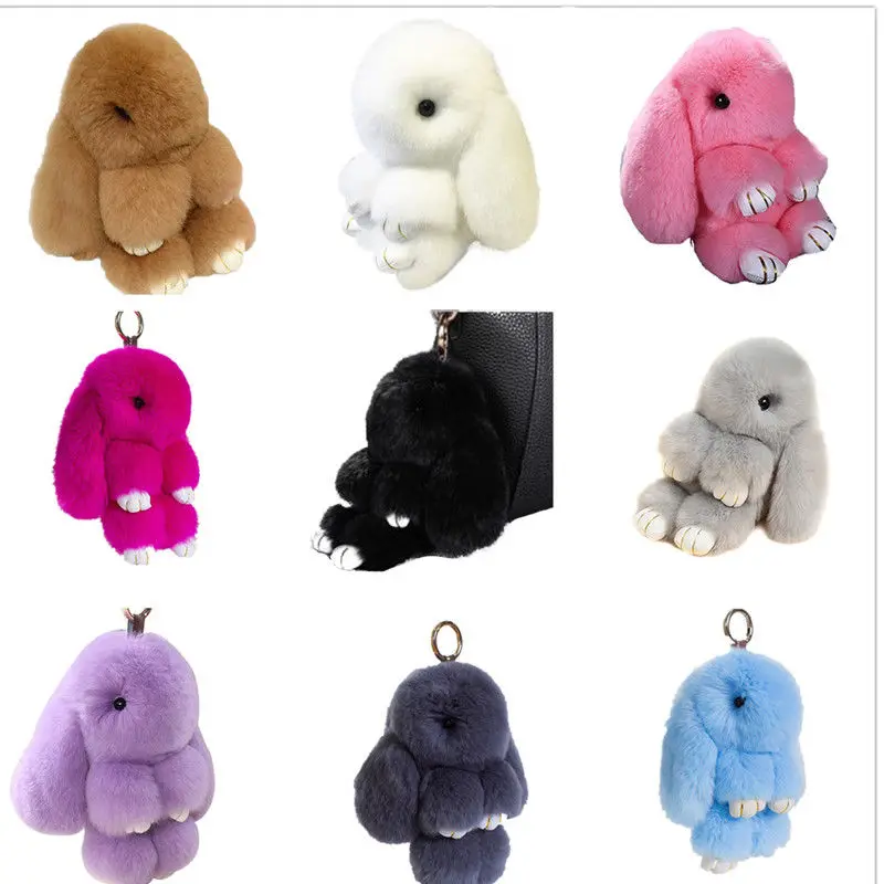 2018 Cute Fluffy Bunny Key Chain Fur Pom Poms Rabbit Keychain Toy Doll