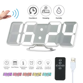 

Upgrade 3D Remote Control Digital Wall Clock 115 Colors LED Table Clock Time Alarm Temperature Date Sound Control Night Light