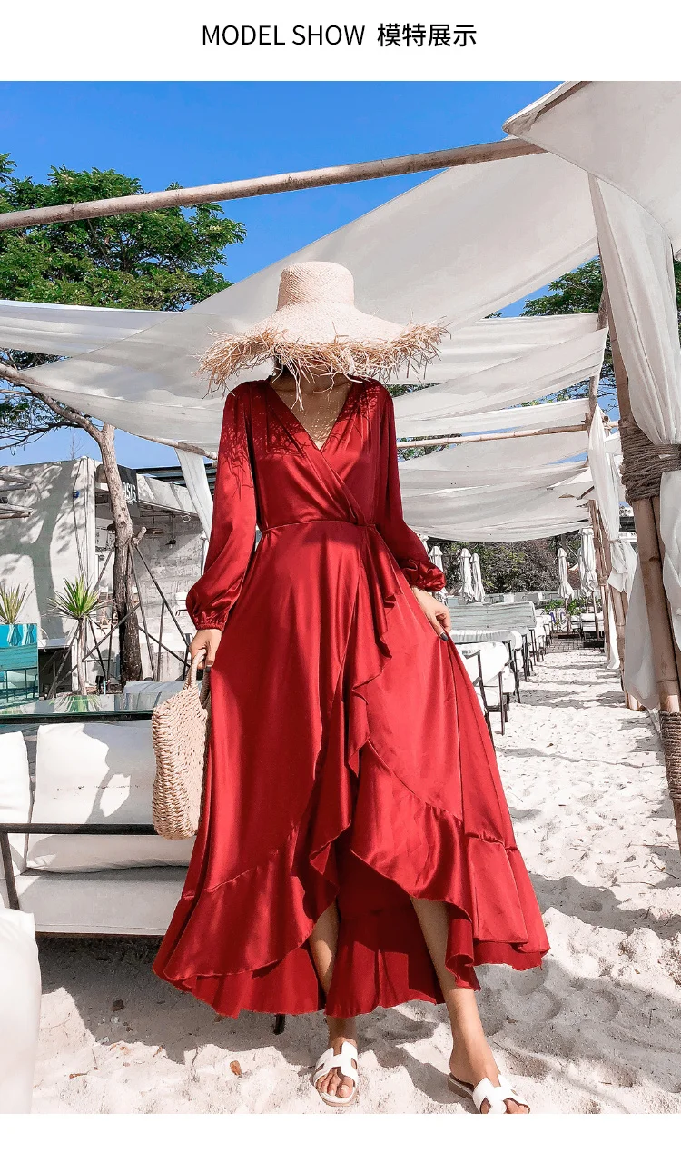 Vintage Red Silk And Satin Summer Beach ...