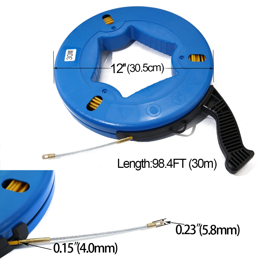 Boerray 30 м* 4 мм Непроводящий стекловолокно протяжная проволока катушка Съемник Conduit Ducting Rodder потянув провод кабель