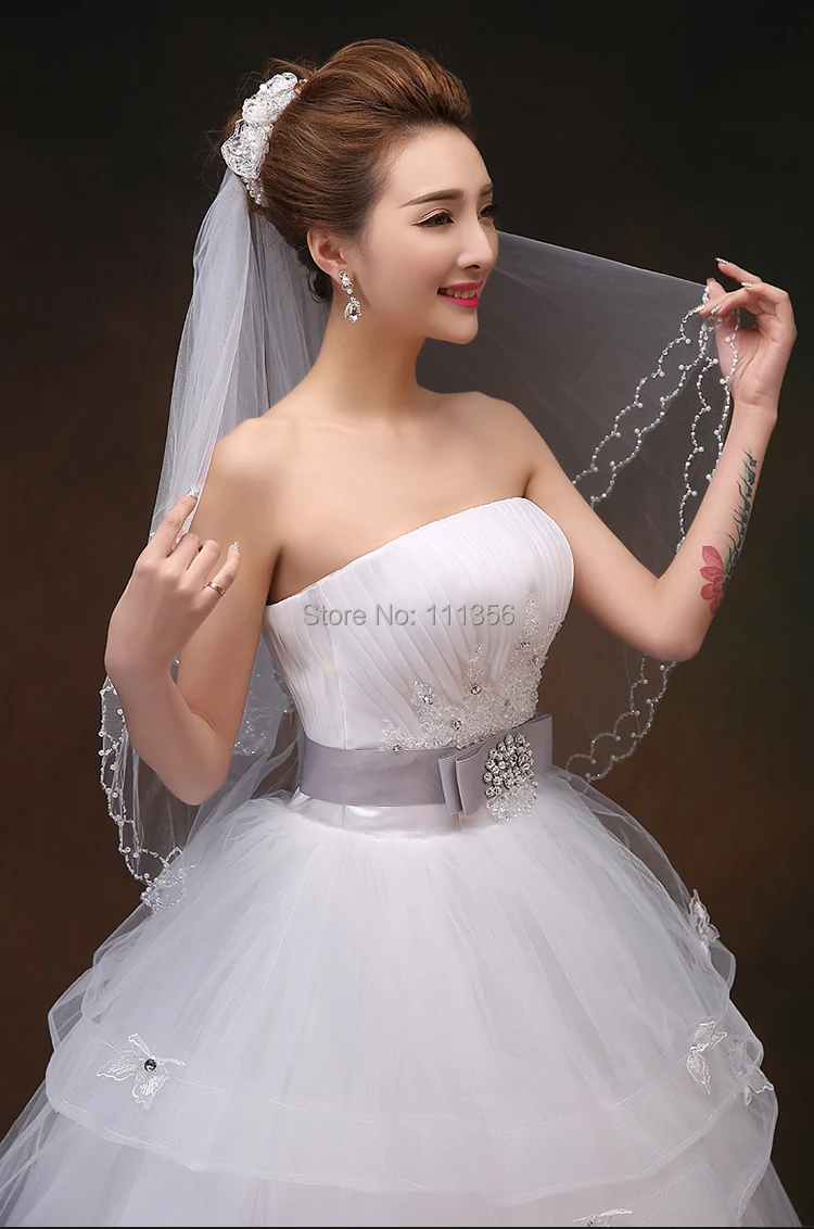 2 слоя Бисероплетение слоновая кость белое свадебное платье вуаль свадебные аксессуары вуали