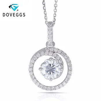 

DovEggs Solid 14K White Gold 585 6.5MM 1 Carat F Color Moissanite Round Brilliant Halo Pendant Necklace for Women Free Shipping