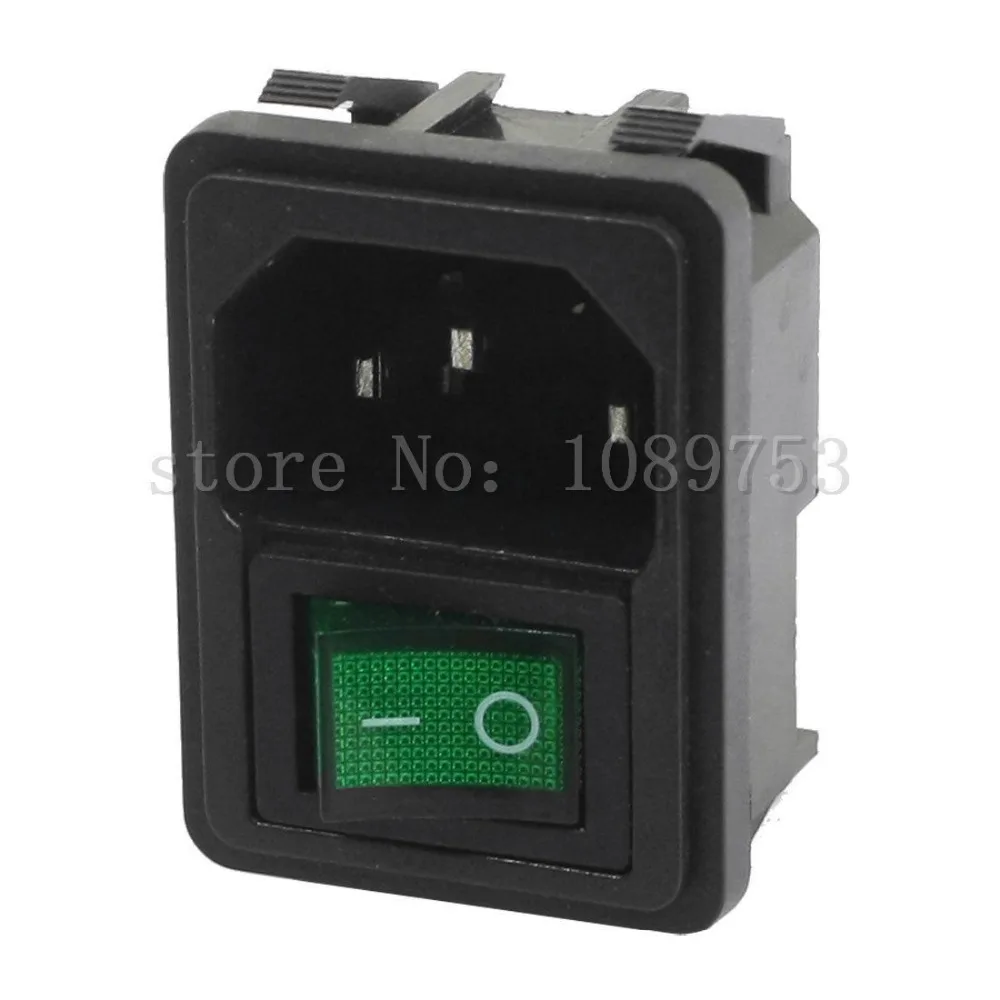 

Panel Mount Green Rocker Switch IEC320 C14 3 Pin Plug Power Socket AC250V 10A