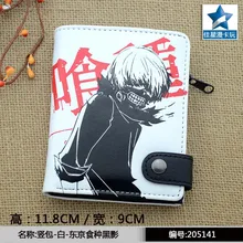 Черный Kaneki Кен белых волос в тени PU короткий нулевой кошелек/аниме Токийский Гуль портмоне с внутренним карманом на молнии