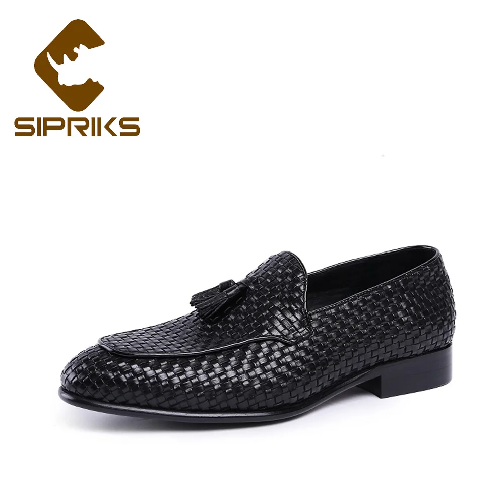 Sipriks Brand Mens Braided Leather Shoes Classic Tassels Loafers Boss