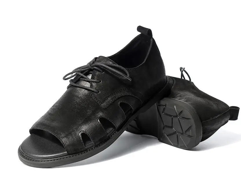 

Fashion British style vintage cow leather sandals casual Rome shoes summer Outdoor shoes for men flat sandals