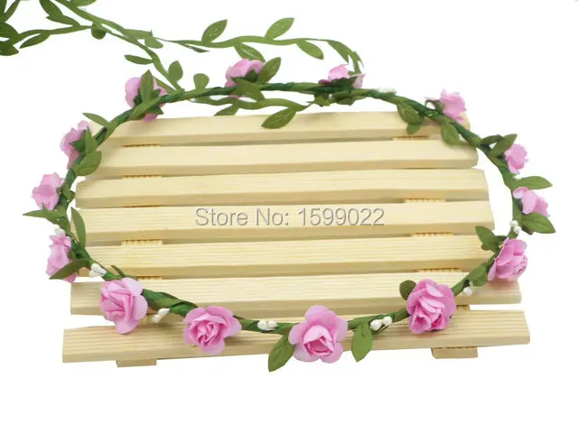 Us 3 98 Boho Flower Crown Pink Hair Accessories Flower Girl Women Head Pieces First Communion Present Country Rustic Wedding Decorations In Hair