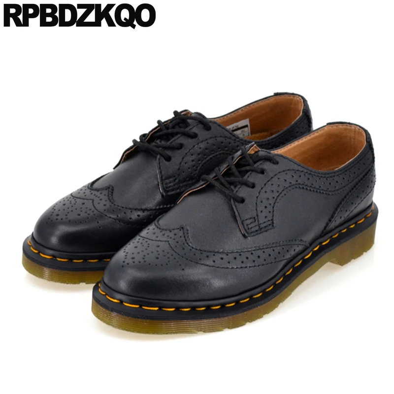 

platform flats retro china genuine leather large size 44 brogue round toe designer black lace up vintage women oxfords shoes