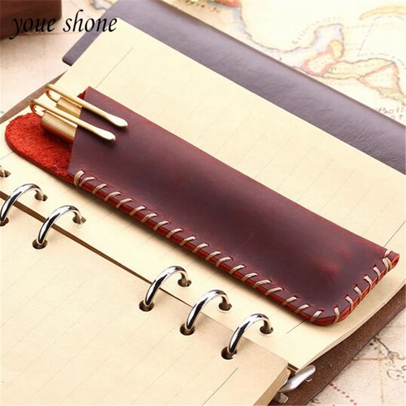 

1 Piece Pen Set Vintage Hand-stitched Leather Good Texture personality Pen Bag Creative Slash Pen Crazy Horse Skin YOUE SHONE