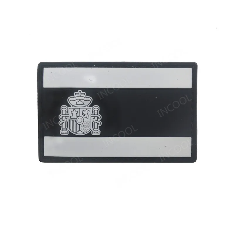 Gray Glow in Dark 3D ПВХ Испанский флаг патчи Военная Боевая нашивка резиновый Испанский флаг Байкерский крючок Назад Патчи белый светящийся в темноте - Цвет: Gray Glow in Dark