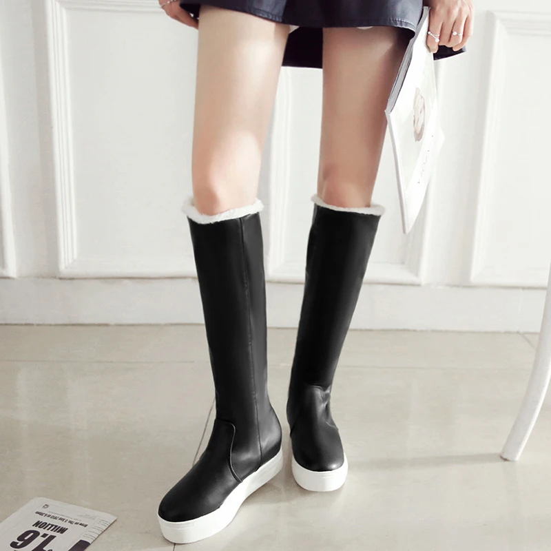 

2015 New Winter Autumn New Feathers Slip-On Mid-Calf Boots Women Solid Colors Height Increasing Round Toe Boots size 33-40 R1389