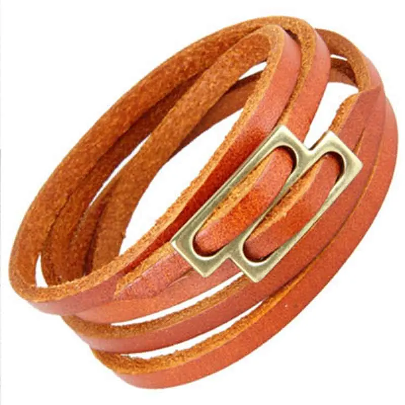 Модный коричневый браслет из натуральной кожи Многослойные браслеты для женщин/мужчин - Окраска металла: brown