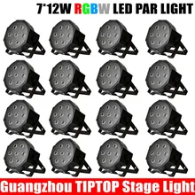 Большие Скидки 16 шт./лот RGBW Плоским Led Par Света 70 Вт DMX 4/8 Каналы диджей Мега Quadpar Профиля Сидеть Плоский Дизайн Питания В & OUT 7×12 Вт светодиодов
