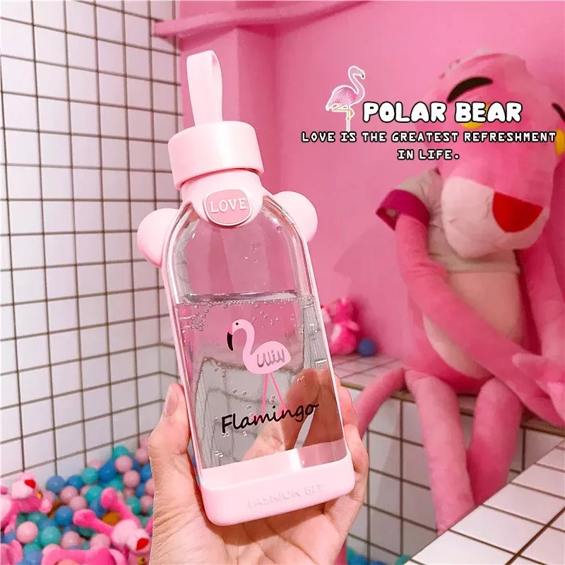 RUIDA Новая женская бутылочка для девочек ручная розовая стеклянная бутылка для воды С КАКТУСОМ Милая бутылка для питья GL27 - Цвет: 1