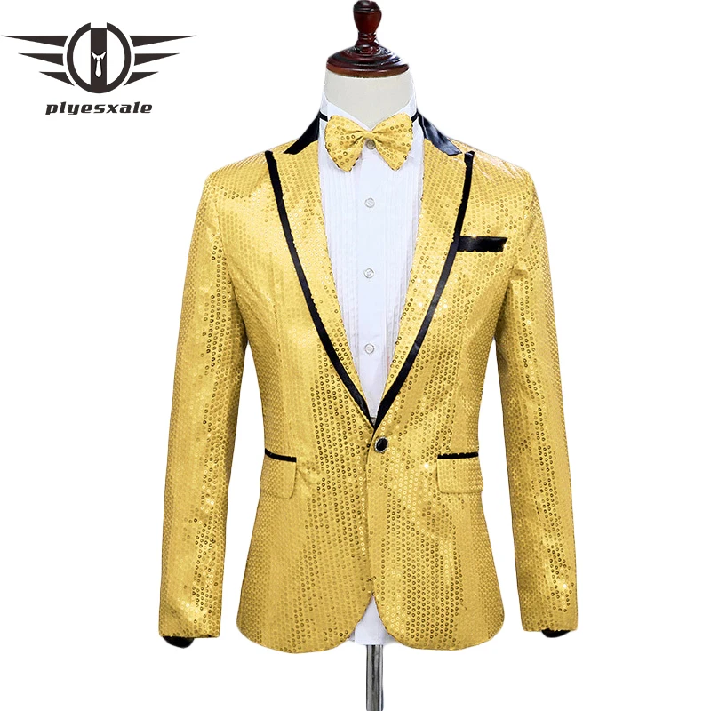 Plyesxale Shiny Blazers For Men Gold Silver Red Pink Purple Sequin