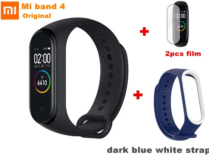 Xiaomi mi Band 4 Bluetooth 5,0 смарт-Браслет фитнес-трекер Браслет Водонепроницаемый Пульс mi Band 4 с металлическим ремешком - Color: dark blue white TPU