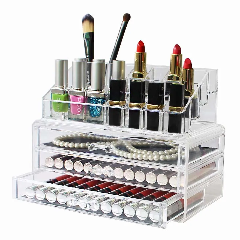 Home 3 Drawer Big Clear Lipstick Storage Box Acrylic Transparent