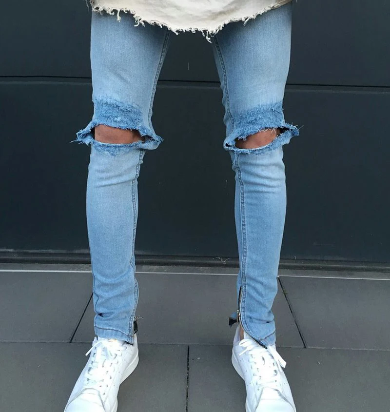 HISTREX джинсы для женщин для мужчин 2019 рваные джинсы с отверстиями деним узкие известный бренд Slim Fit Штаны с дырками Байкер синие джинсы # HJB1O