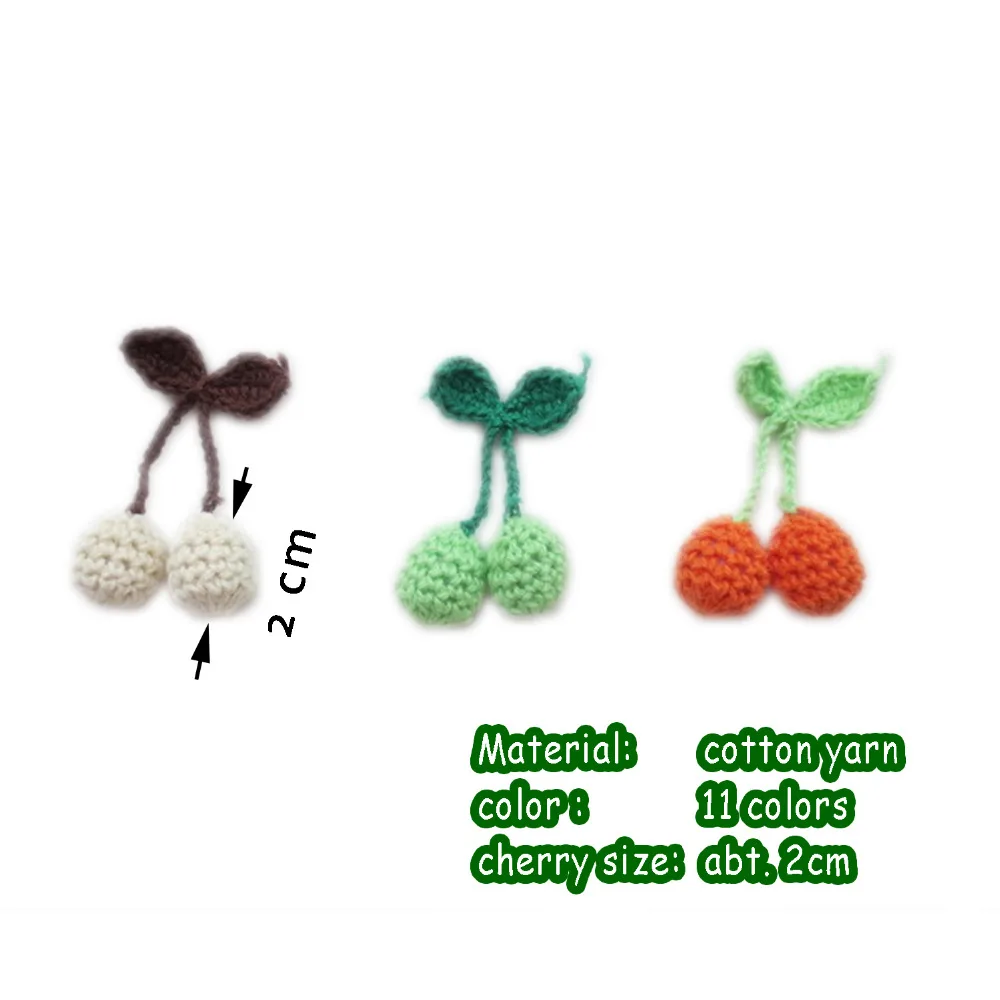 975 12 Pièces Pack Au Crochet Fait Main Fleur De Cerisier 2 Feuilles 2 Cerises 11 Couleurs Fil De Coton Mix Couleur Disponible Bricolage