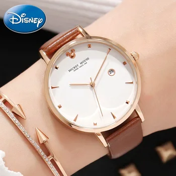 

Mickey Mouse Women Fashion Trendy Genuine Leather Band Quartz Watch Ladies Disney Brand Calendar Watches Woman Clock Waterproof
