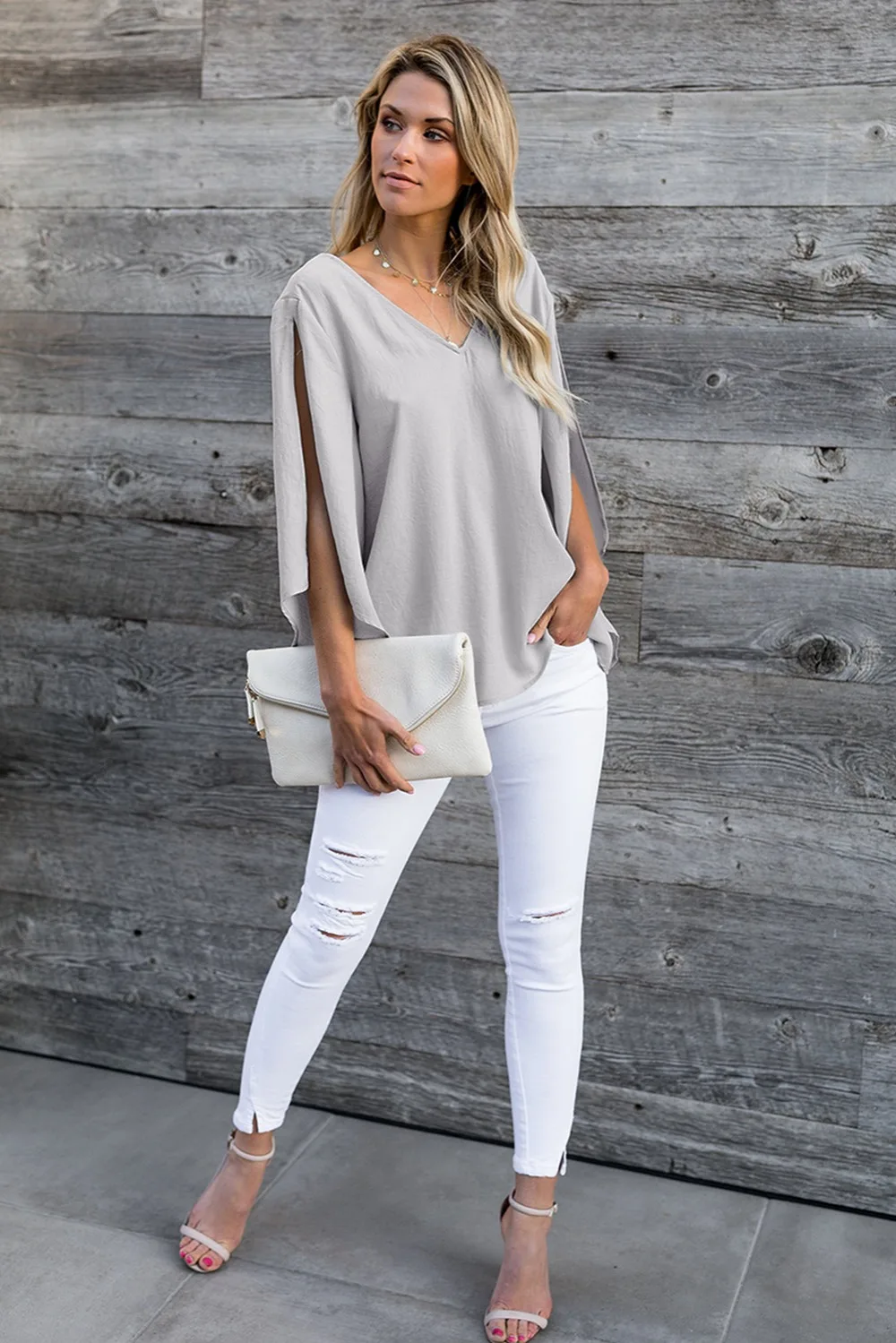 White-Black-Green-V-Neck-Bowknot-Three-Quarter-Sleeve-Blouse-LC251997-11-6