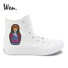 Вэнь обувь белые высокие холщовые кроссовки дизайн Россия Красочные Матрешка для мужчин и женщин спортивная обувь Эспадрильи плоская шнуровка плимсоллы
