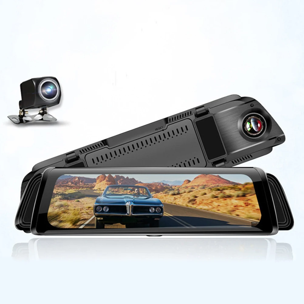 

10 Inches Auto IPS Driving Recorder Rear View Mirror Dash Cam HD Screen Wide Angle Car Safe Dual Lens Camera 170 Degree